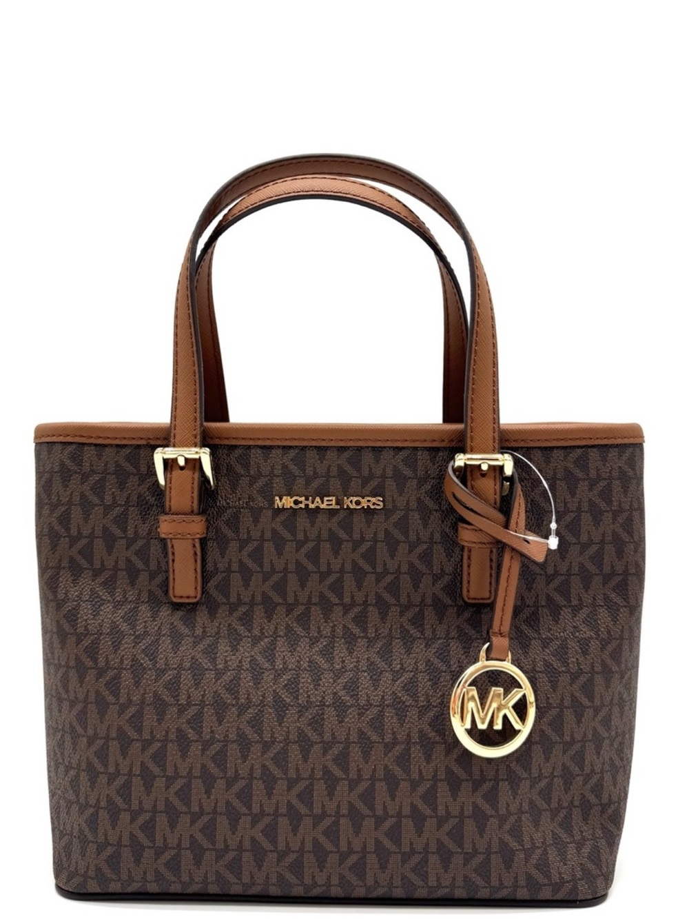 Michael Kors XS Jet Set Travel Convertible TZ Tote Bag Brown Signature
